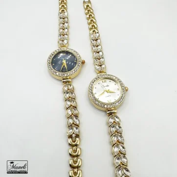 ساعت زنانه نگینی (گندمی) طلایی با قیمت اقتصادی