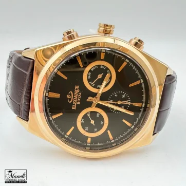 خرید ساعت مردانه بند چرمی قهوه ای الگانس | سه موتوره | ژاپن