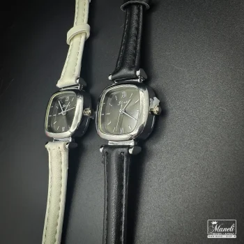 ساعت زنانه صفحه مربع بند چرم | مشکی و سفید - Image 2