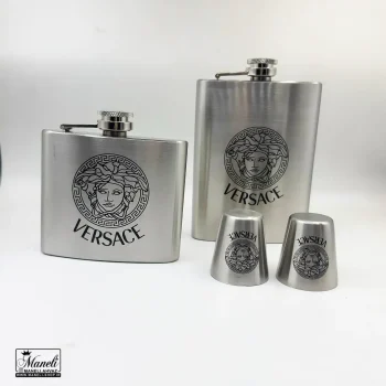 ست هیپ فلاسک بزرگ و کوچک و شات نقره ای طرح ورساچه