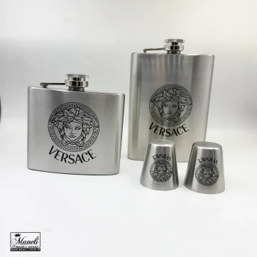 ست هیپ فلاسک بزرگ و کوچک و شات نقره ای طرح ورساچه
