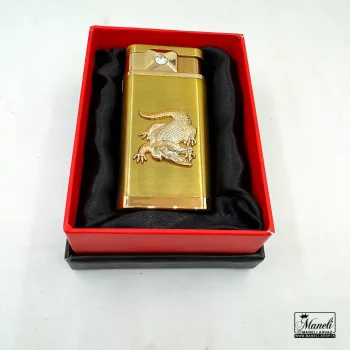 فندک برنالی گازی طرح کروکدیل | رنگ طوسی و طلایی - Image 6