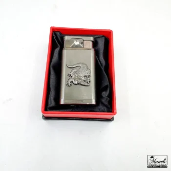 فندک برنالی گازی طرح کروکدیل | رنگ طوسی و طلایی - Image 5