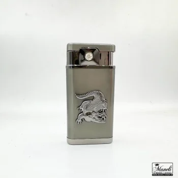 فندک برنالی گازی طرح کروکدیل | رنگ طوسی و طلایی - Image 3