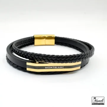 دستبند مردانه چرم سه دیفه با پلاک طلایی مونت بلانک