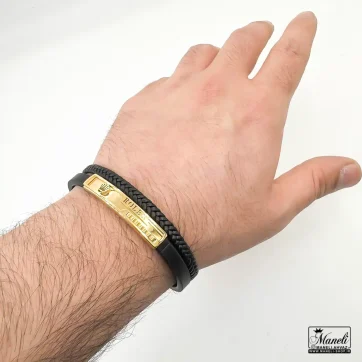 دستبند مردانه چرم با پلاک طلایی رولکس