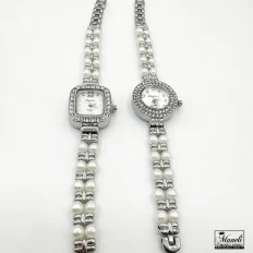 ساعت زنانه مرواریدی نقره ای | صفحه مربع و گرد