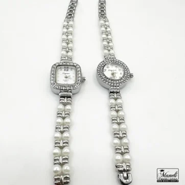 ساعت زنانه مرواریدی نقره ای | صفحه مربع و گرد