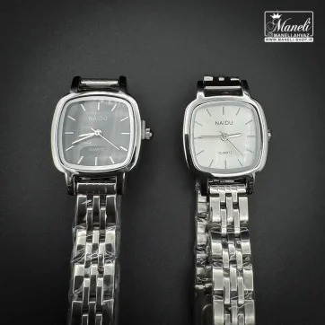 ساعت زنانه نقره ای صفحه مربعی