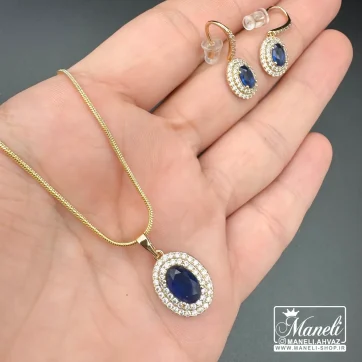 نیم ست نگین سورمه ای