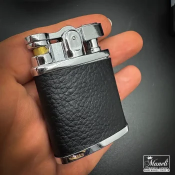 ست زیرسیگاری و فندک لاکچری مشکی با روکش چرم - Image 4