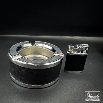 ست زیرسیگاری و فندک لاکچری مشکی با روکش چرم - Image 3