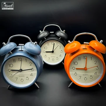ساعت رومیزی زنگ دار چکشی ساده | مشکی ، نارنجی ، سورمه ای