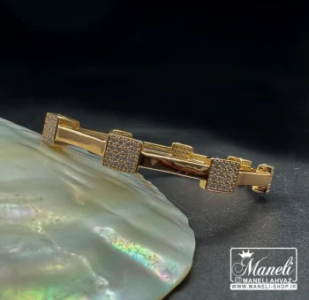 دستبند ژوپینگ طرح مربعی زنانه نگین دار مخراج شده - Image 4