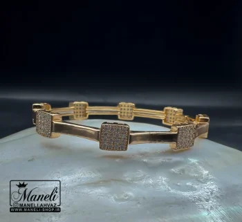 دستبند ژوپینگ طرح مربعی زنانه نگین دار مخراج شده - Image 2