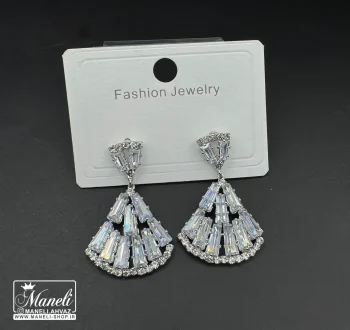 گوشواره مجلسی نگین باگتی نقره ای و طلایی - Image 2