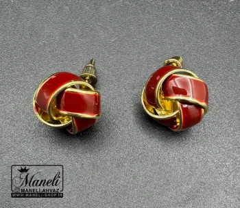 گوشواره میخی قرمز طرح گل میناکاری - Image 5