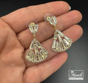 گوشواره مجلسی نگین باگتی نقره ای و طلایی - Image 3