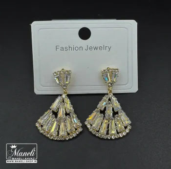 گوشواره مجلسی نگین باگتی نقره ای و طلایی