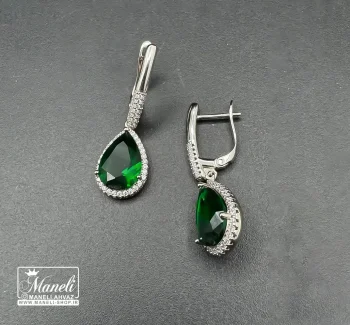 گوشواره نقره ای اشکی نگین سبز ضد حساسیت - Image 2