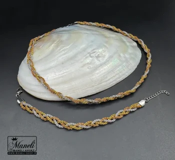 ست زنجیر و دستبند زنانه سه رنگ رنگ ثابت