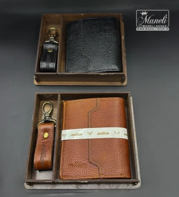 ست کیف و جاسوئیچی چرم طبیعی طرح دار