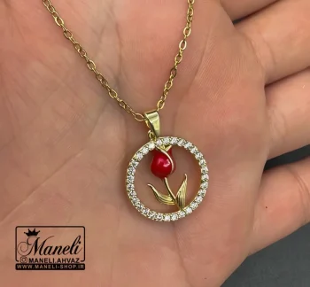 گردنبند گل رز استیل رنگ ثابت - Image 3