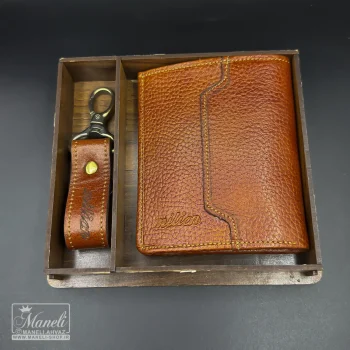 ست کیف و جاسوئیچی چرم طبیعی طرح دار - Image 4