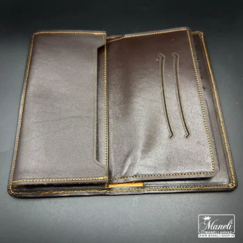 کیف پولی کتی ساده چرم طبیعی رنگ قهوه ای - Image 2