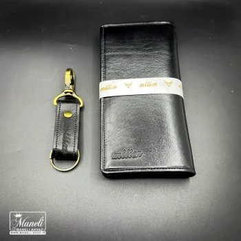 ست کیف و کمربند و جاکلیدی چرم طبیعی میلیون | مشکی و عسلی - Image 5
