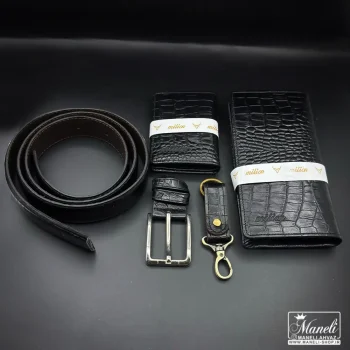 ست کیف و کمربند ، جاکارتی و جاکلیدی چرم طبیعی کروکودیلی میلیون - Image 2