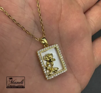 گردنبند گل رز قاب دار نگین دار - Image 3
