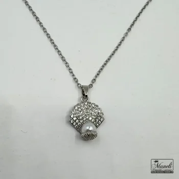 گردنبند نقره ای صدفی با ترکیب مروارید نگینی رنگ ثابت - Image 2