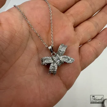 گردنبند نقره ای پاپیونی با نگین باگتی - Image 4