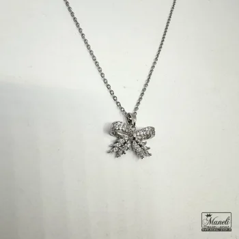 گردنبند نقره ای پاپیونی و برگ با نگین سوارسکی - Image 3