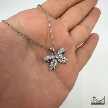 گردنبند نقره ای پاپیونی و برگ با نگین سوارسکی - Image 2