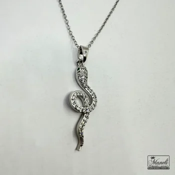 گردنبند نقره ای طرح مار نگین دار - Image 3