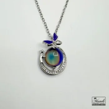 گردنبند نقره ای طرح زحل و پروانه رنگ بنفش - Image 3