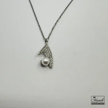 گردنبند دم وال نقره ای نگین دار مرواریدی - Image 3