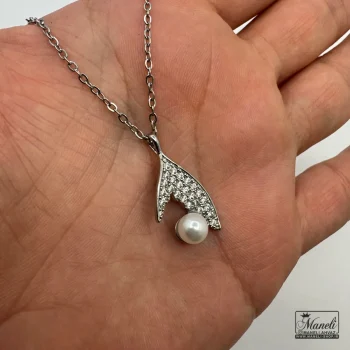 گردنبند دم وال نقره ای نگین دار مرواریدی - Image 2