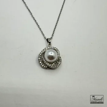 گردنبند نقره ای مرواریدی دور نگین - Image 4