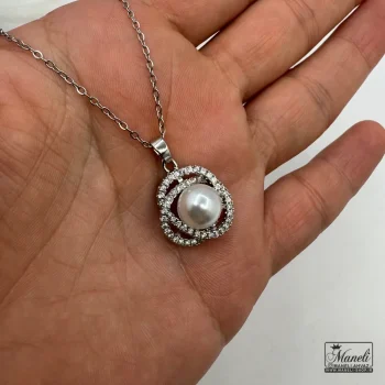 گردنبند نقره ای مرواریدی دور نگین - Image 3