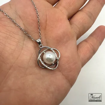 گردنبند نقره ای مرواریدی رنگ ثابت - Image 3