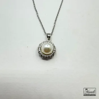 گردنبند نقره ای مرواریدی دور نگین - Image 4