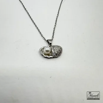 گردنبند نقره ای مرواریدی و صدف - Image 3