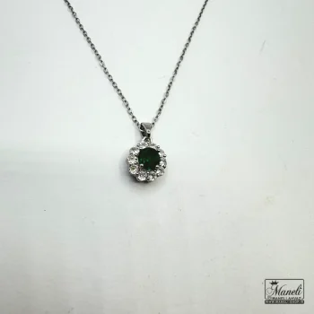 گردنبند نقره ای نگین سبز با دور نگین - Image 3