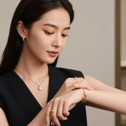 Elegant woman trying on a watch in a jewelry store
