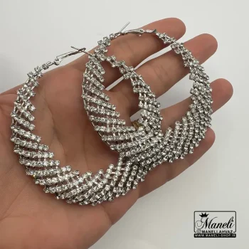 گوشواره حلقه ای بزرگ مجلسی نگین دار - تصویر 5
