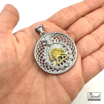 پلاک آویز شیر خورشید طلایی و سیلور - Image 2