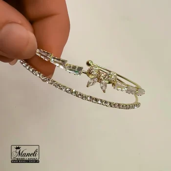 دستبند بنگل دخترانه پاپیون با ترکیب نگین باگتی - Image 4